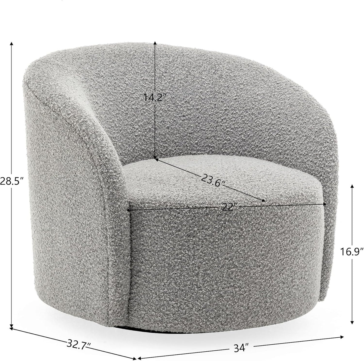 KINWELL 34" W Swivel Barrel Chair Set of 2, Mid Century Modern Round Upholstered Boucle Swivel