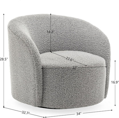 KINWELL 34" W Swivel Barrel Chair Set of 2, Mid Century Modern Round Upholstered Boucle Swivel