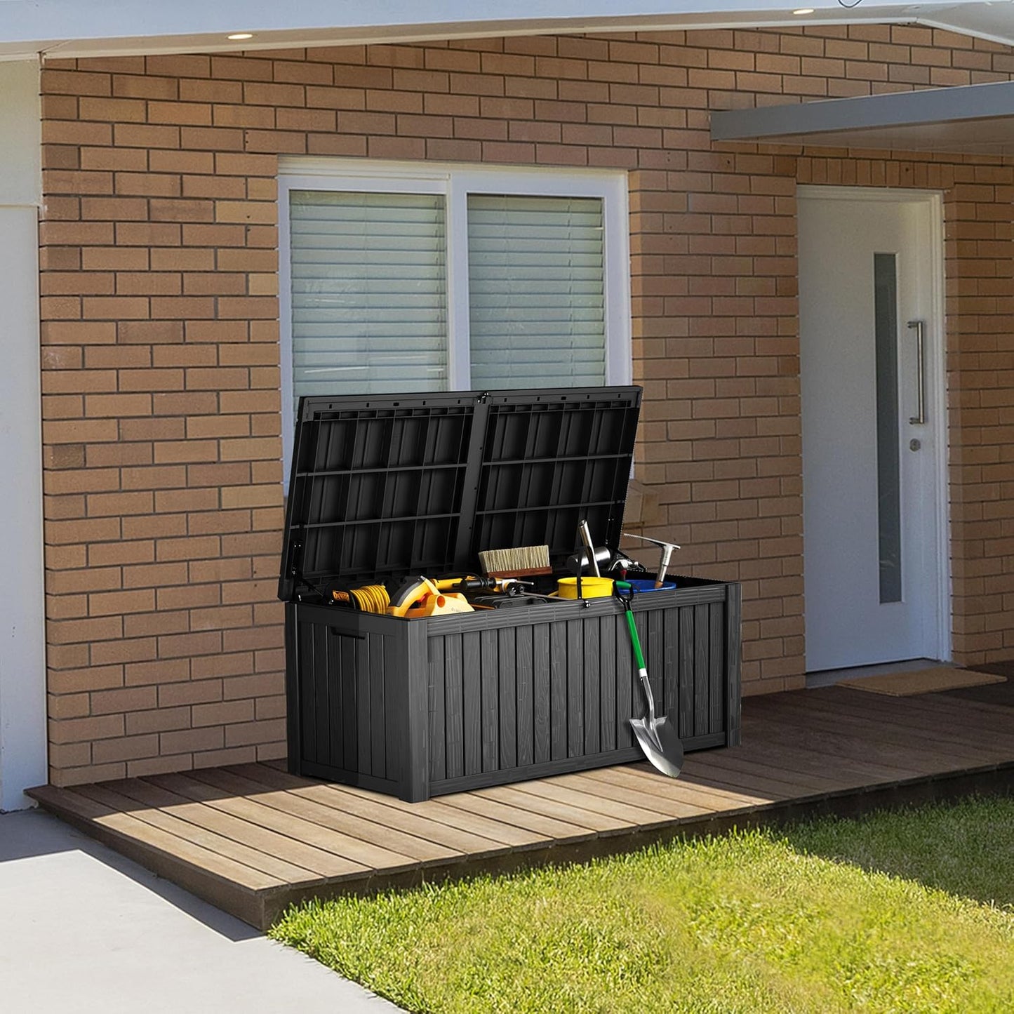 180 Gallon Lockable Resin Deck Box, Waterproof & UV-Resistant Outdoor Storage Box for Outdoor