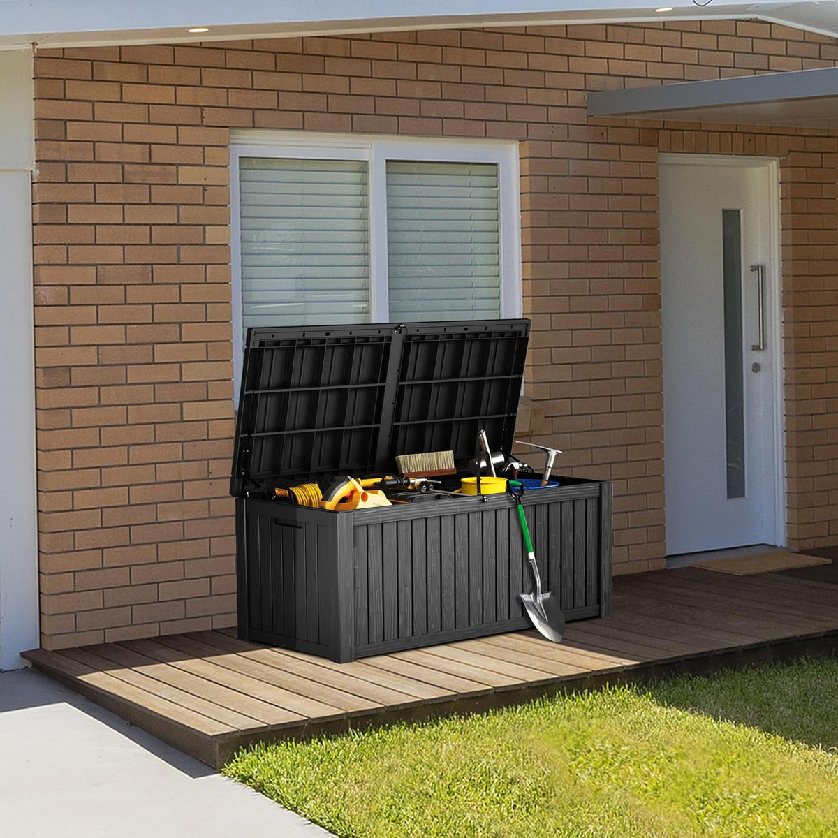 180 Gallon Lockable Resin Deck Box, Waterproof & UV-Resistant Outdoor Storage Box for Outdoor