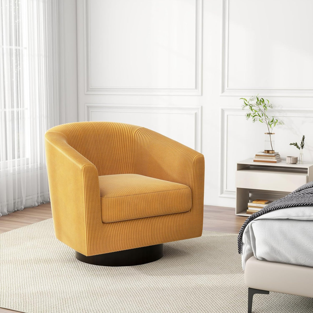 Swivel Barrel Accent Chair, Modern Round Corduroy Fabric Arm Chair for Living Room, Bedroom, Comfy