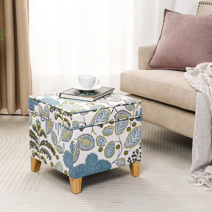Adeco 18 Inch High Cube Ottoman Storage, Linen Chair Foot Stools, Upholstered Vanity Stool with