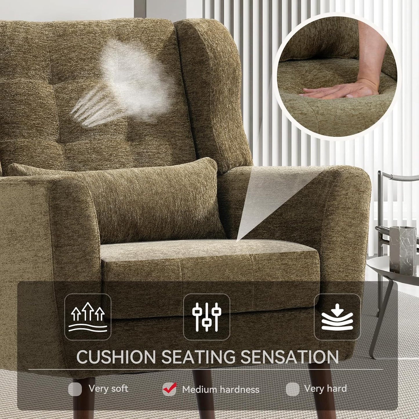 Modern Accent Chair, Upholstered Armchair with Pillow, Fabric Single Sofa Chair with Lounge Seat