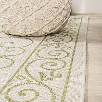 JONATHAN Y Vintage Filigree Indoor Outdoor Round Area Rug 5 Ft Cream/Green, Charleston Textured