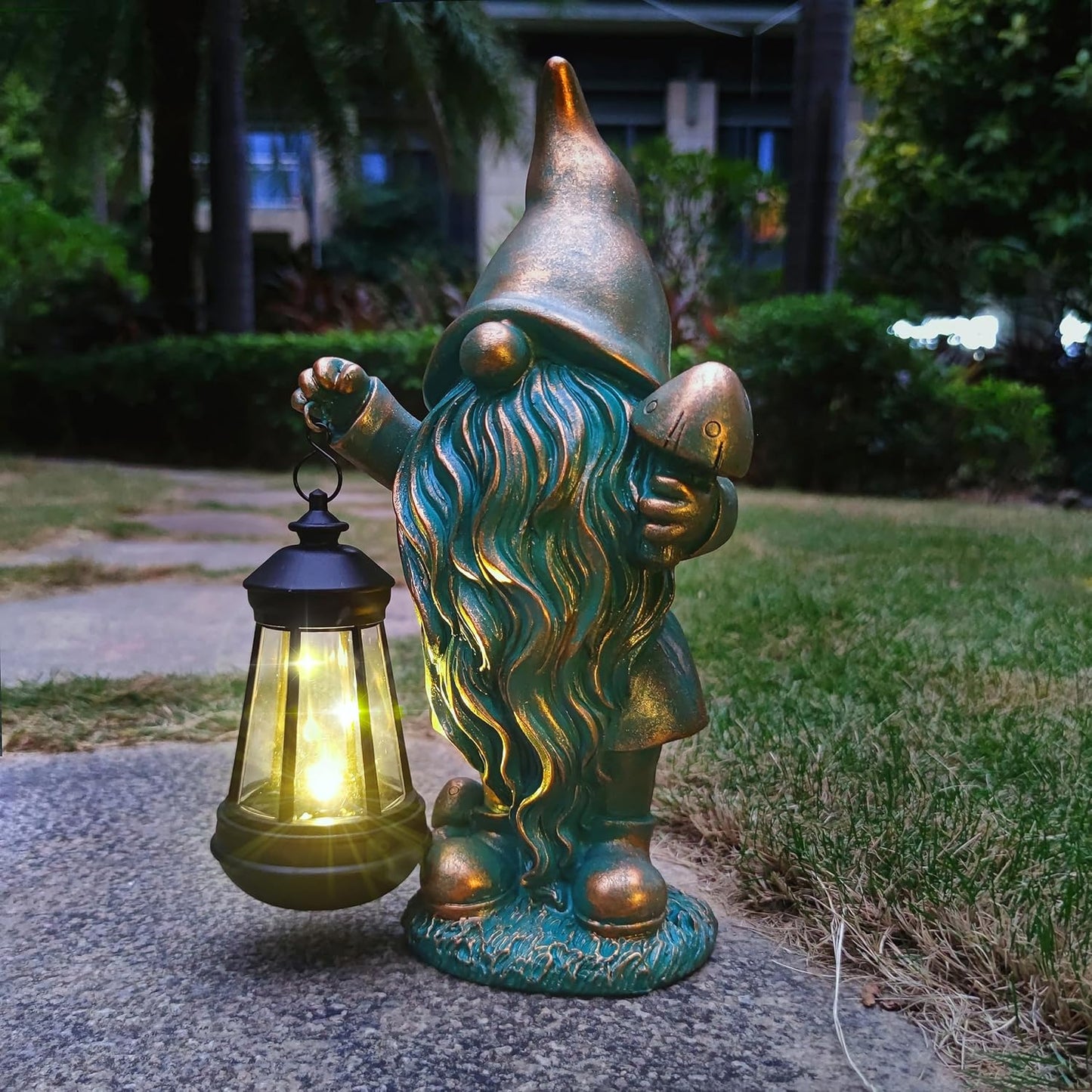 JOYBEE Garden Statues Gnomes with Solar Lantern Outdoor Decor-Gnomes Solar Figurines Lights
