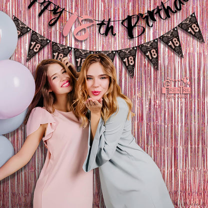 Rose Gold Tinsel Party Backdrop - GREATRIL Foil Fringe Curtain Party Photo Booth Backdrop for