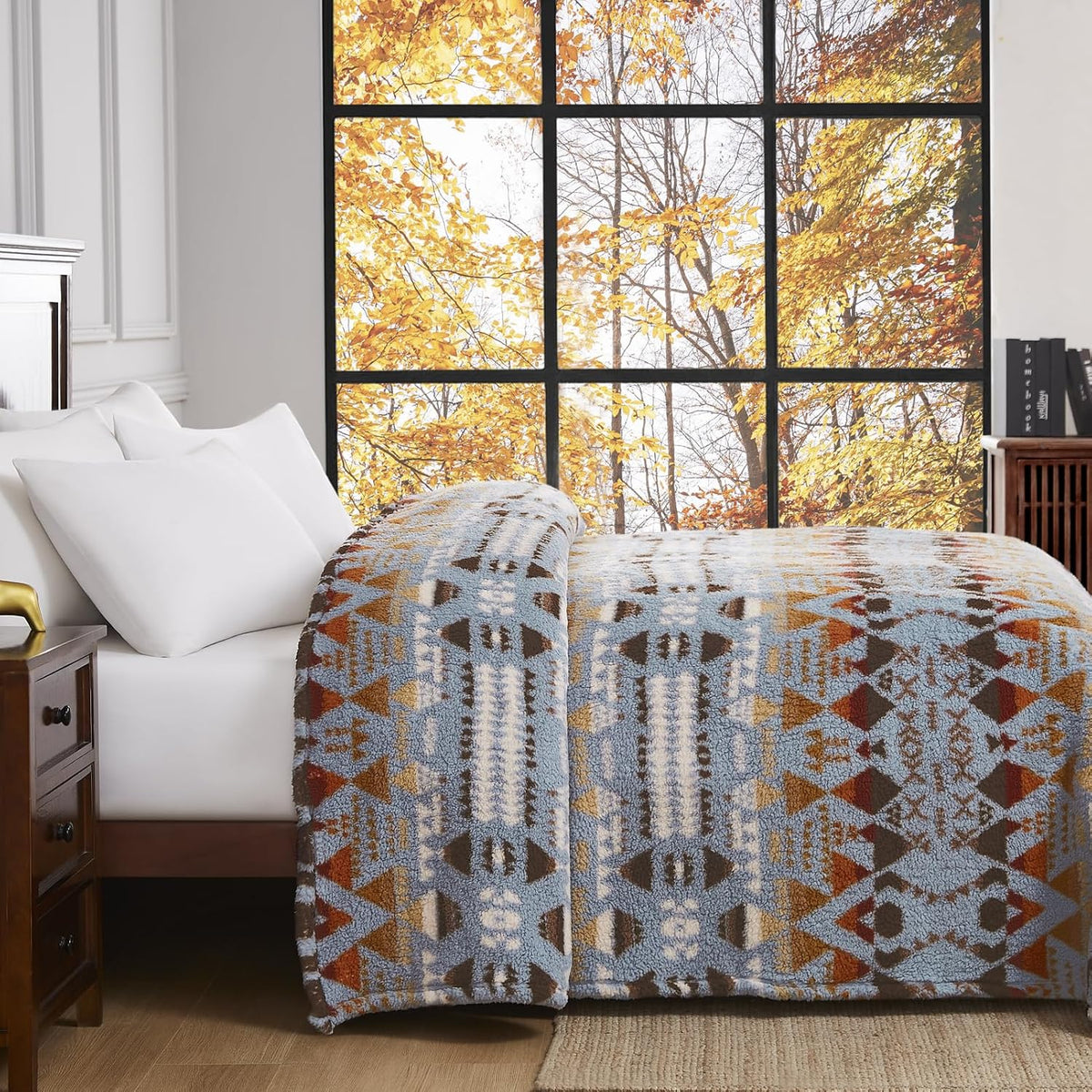 CASAAGUSTO Boho Sherpa Throw Blanket, Aztec Queen Blanket, Ultra Soft, Warm, Cozy, Plush, Thick