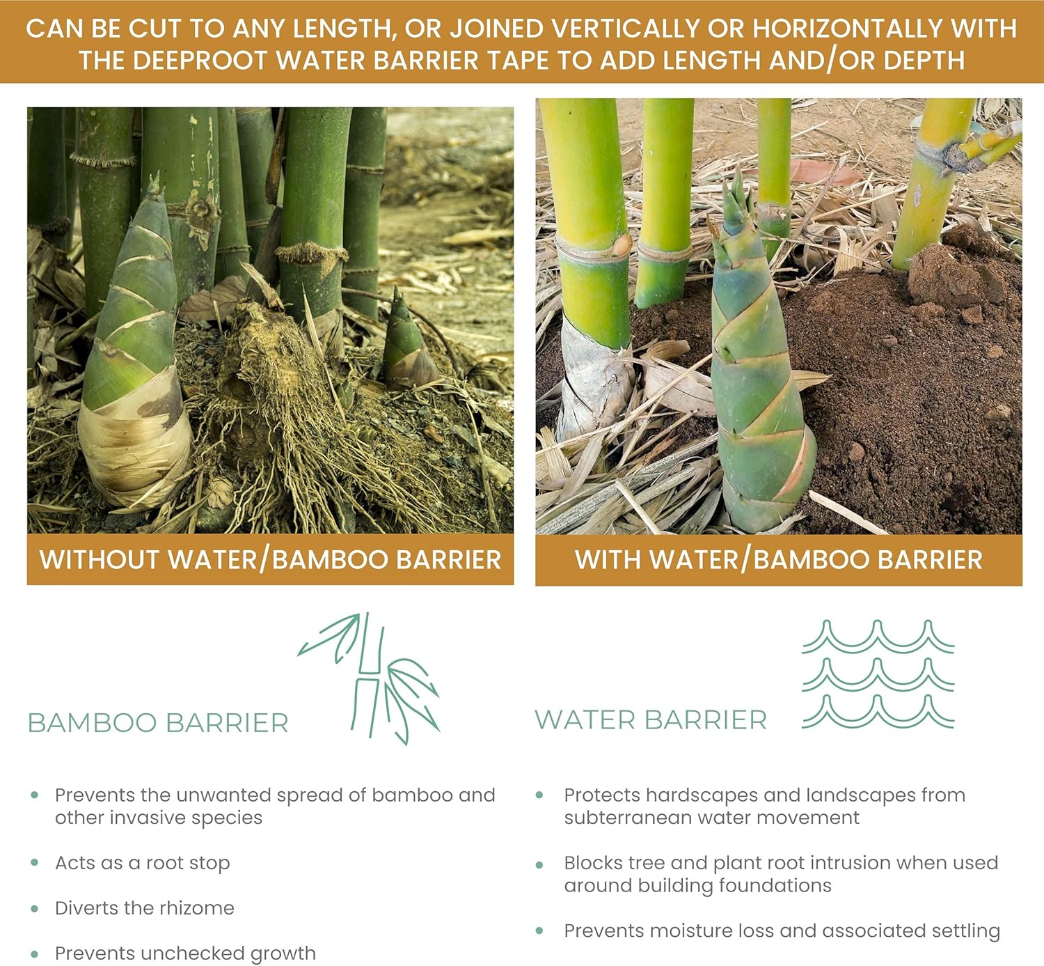 DeepRoot Water Barrier, Versatile Bamboo Barrier, Easy-to-Install Garden Barrier for Landscaping