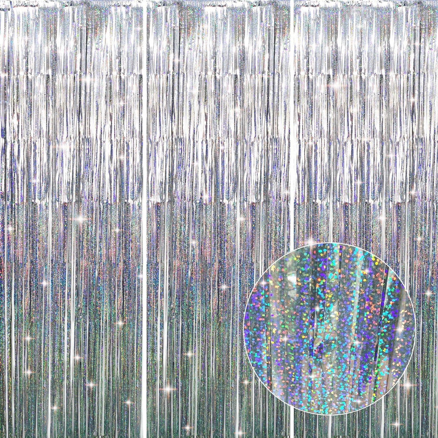 GOER 3.2 ft x 8.2 ft Metallic Tinsel Foil Fringe Curtains Party Photo Backdrop Party Streamers for