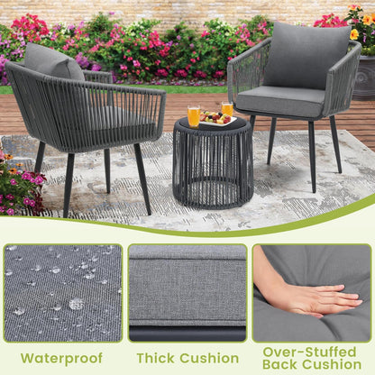 Kromax 3 Pieces Patio Rattan Bistro Conversation Set, Outdoor All-Weather Wicker Furniture Chairs