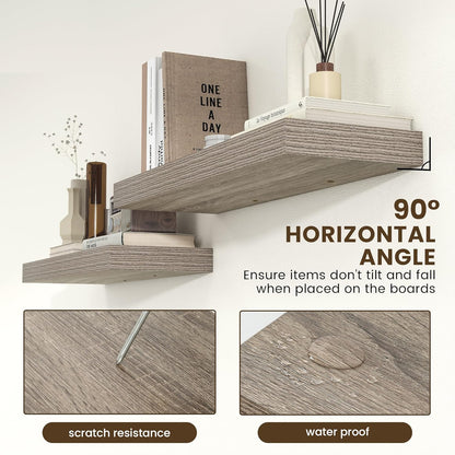 Deep Floating Shelves for Wall, 36W x 12D Rustic Large Floating Shelves Set of 2, 12'' Deep Grey