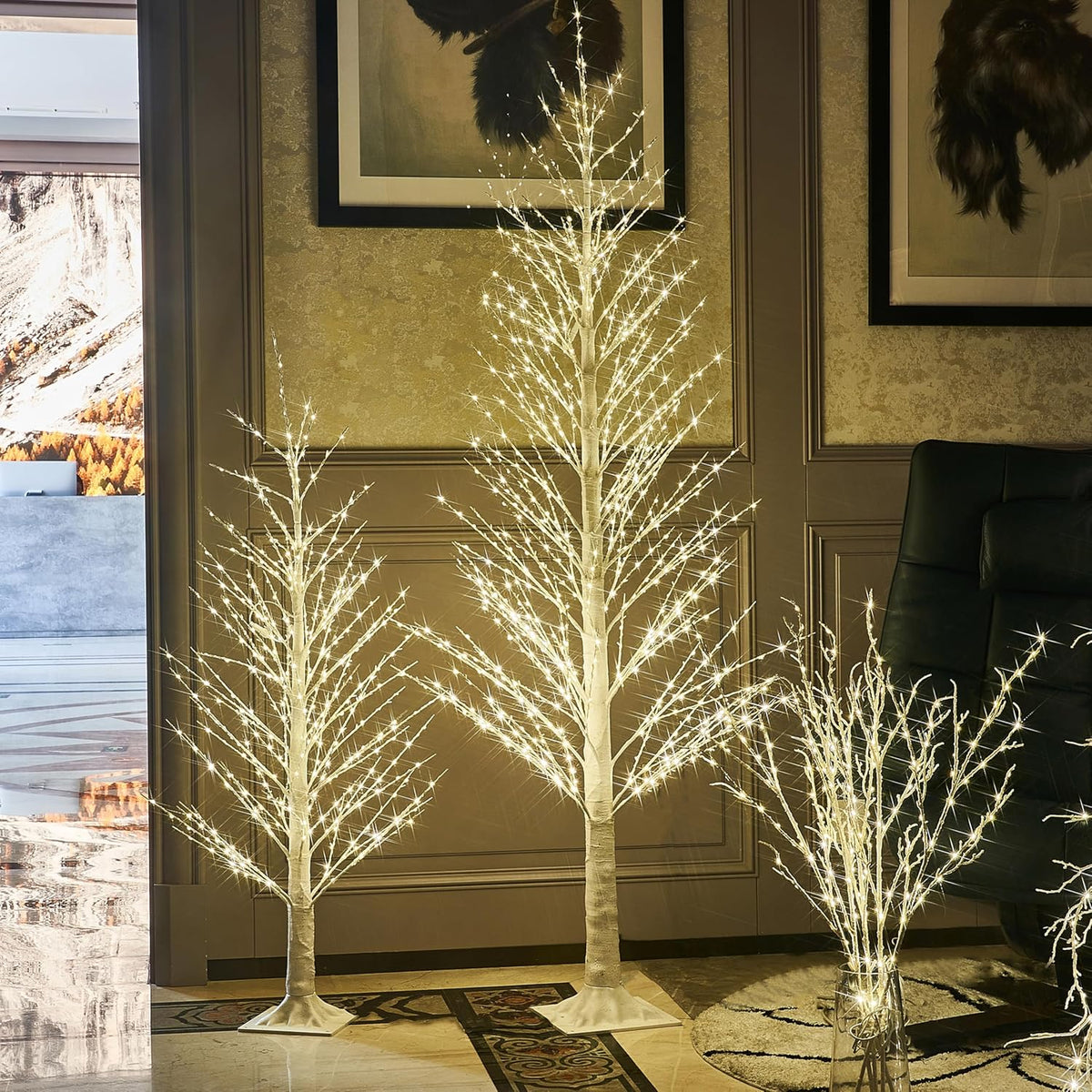 Fudios Lighted White Tree Willow 4FT 450 LED Fairy Lights, Christmas Artificial Tree Lights Plug in