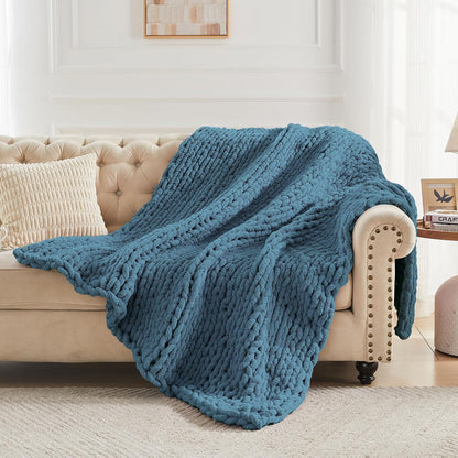Carriediosa Chunky Knit Throw Blanket 50" X 60", 100% Hand Made Large Chenille Loop Yarn Soft
