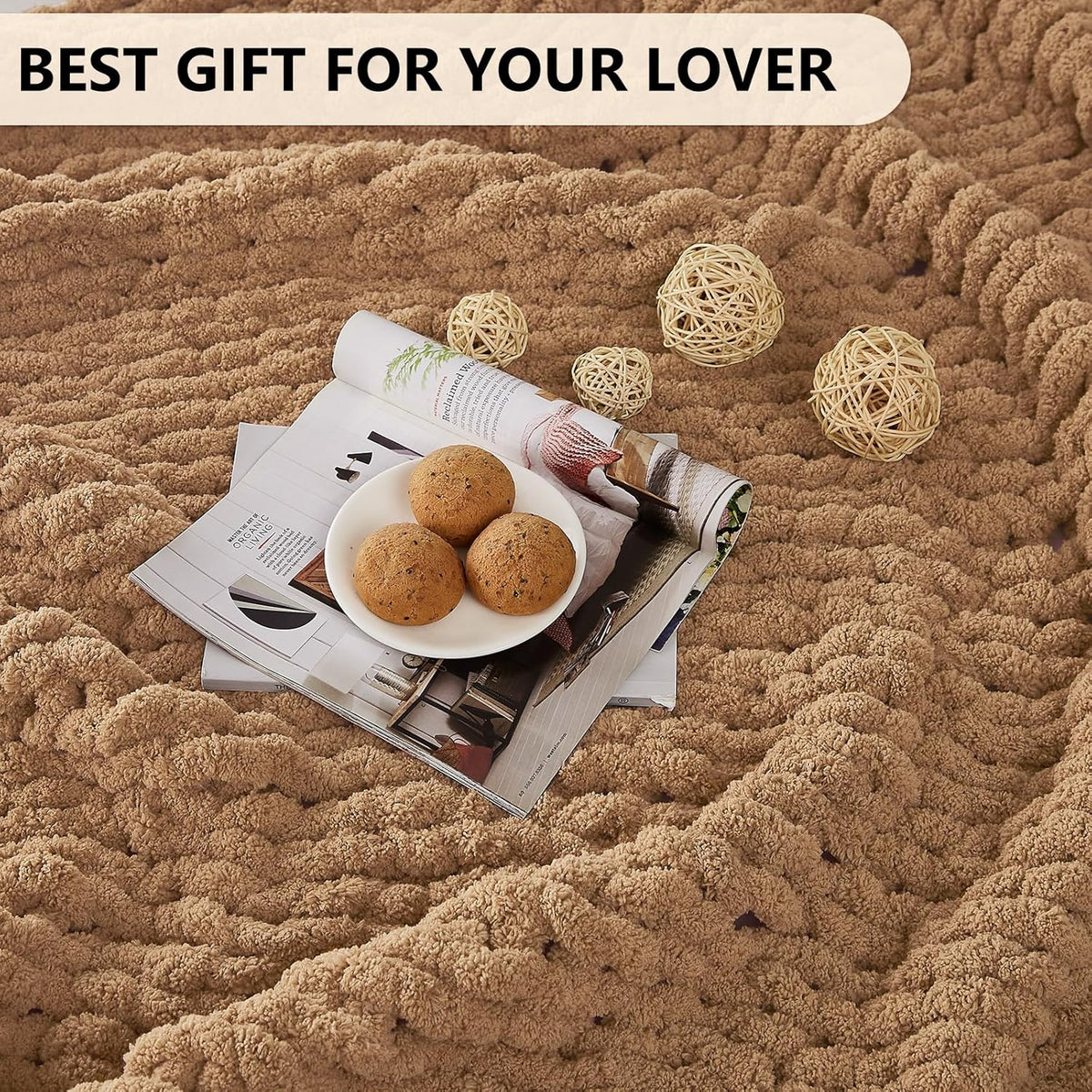 L'AGRATY Chunky Knit Blanket Throw: 50''x60'' Chenille Chunky Knitted Throw Blanket for Bed Couch