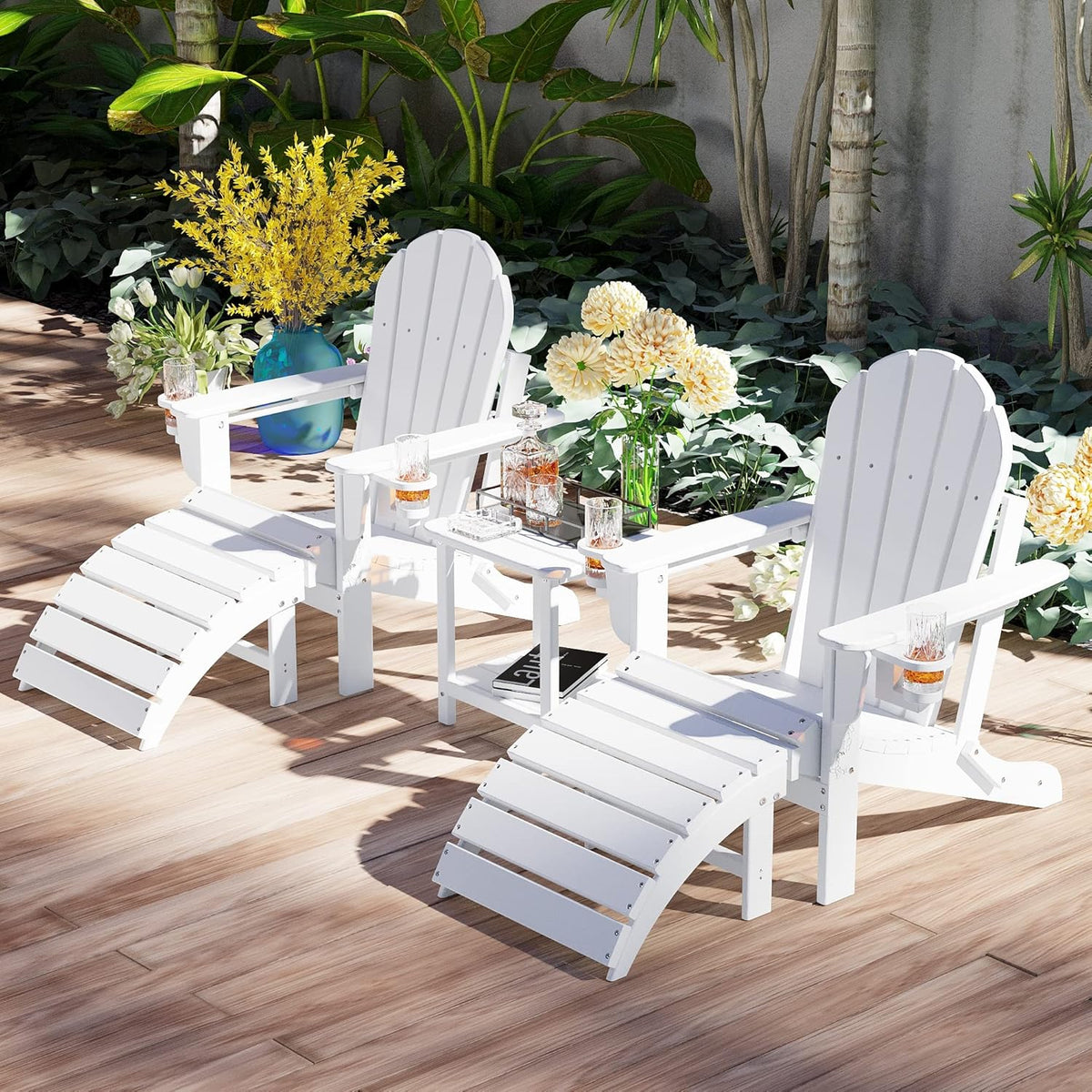 Sundale Outdoor Folding Plastic Adirondack Ottoman, All-Weather Adirondack Chair Footrest, Fade and