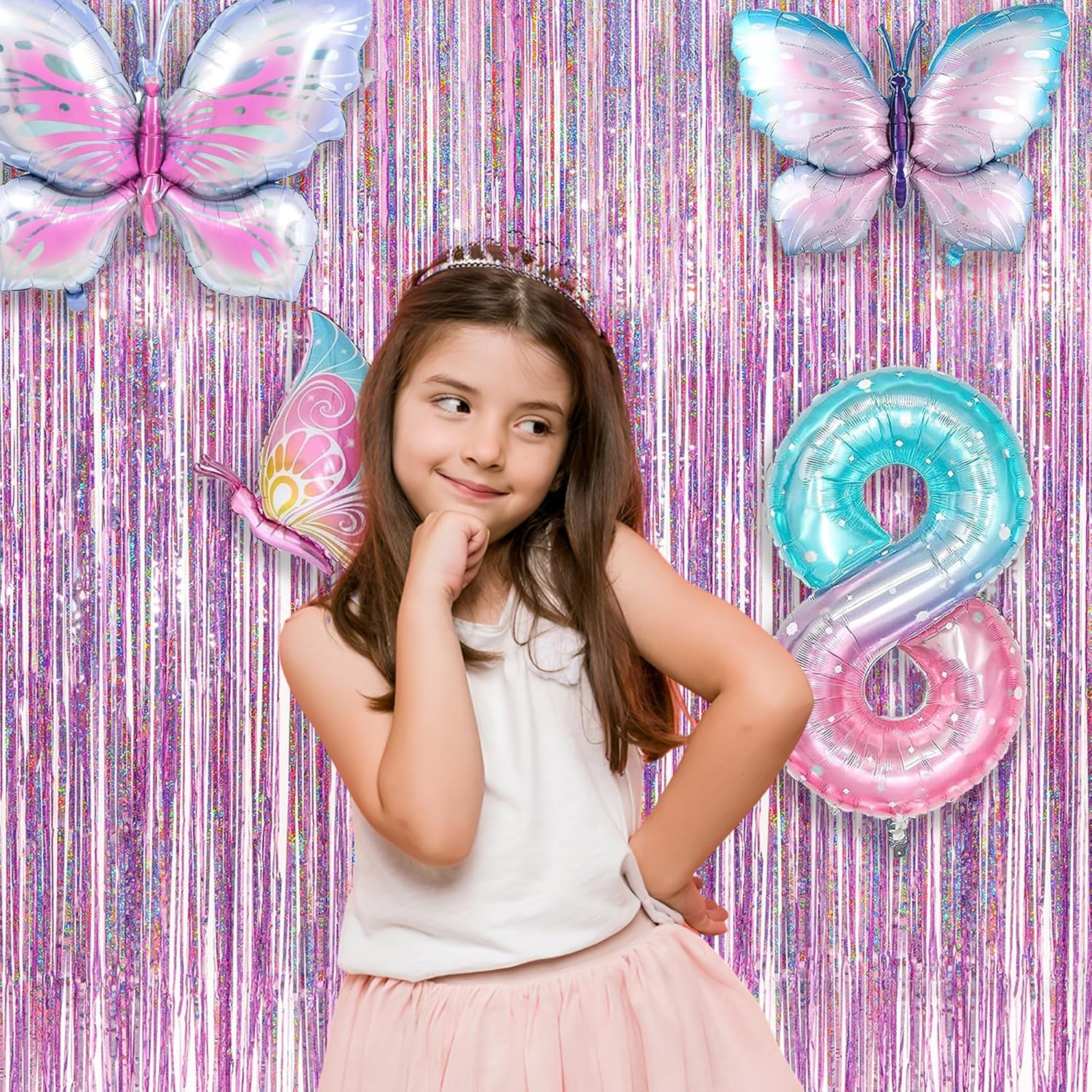 Pink Tinsel Curtain Party Backdrop - GREATRIL Foil Fringe Curtain Lilac Pink Party Streamers for
