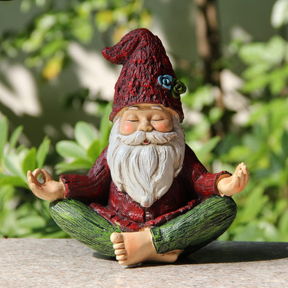 Garden Yoga Gnome Statue, Outdoor Gnomes Figurine with Solar Lights, Knome in Yoga Pose for Garden