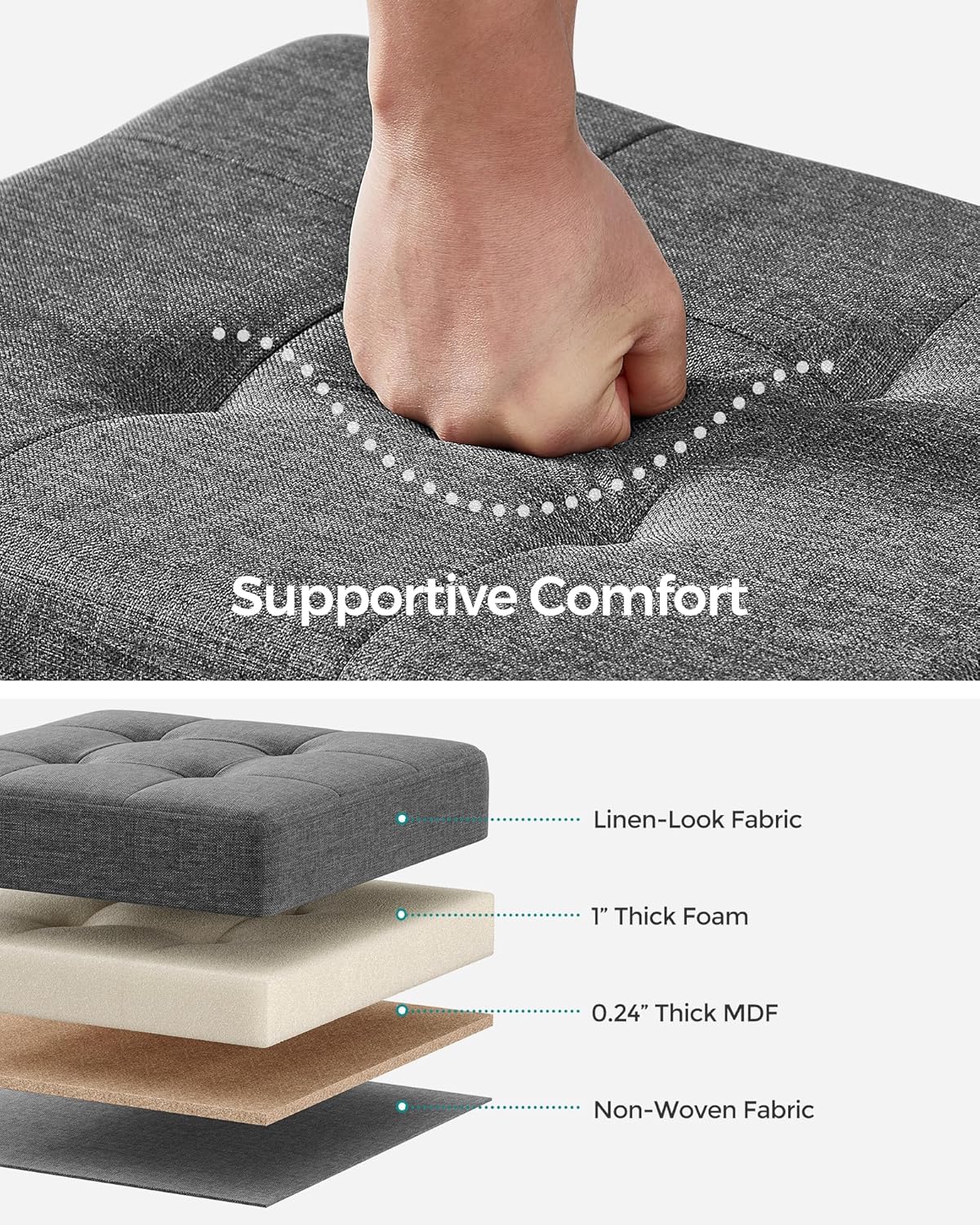 SONGMICS Storage Ottoman, Small Ottoman Foot Rest with Legs, 12.6 x 15.8 x 13.2 Inches Foot Stool