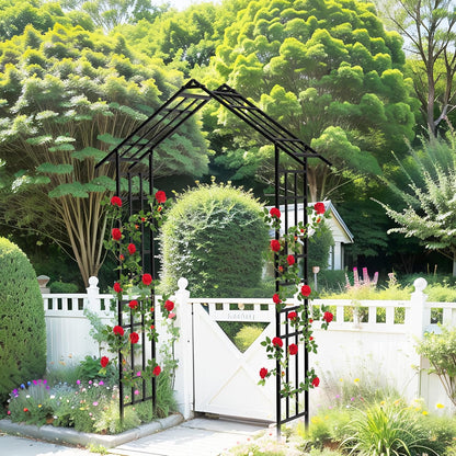 Metal Garden Arch Arbor Trellis Climbing Plants Outdoor Black Flat Top or Arch, Adjustable Width