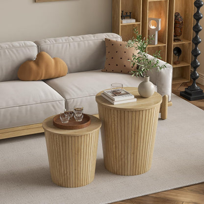 Nest Coffee Table Set of 2 with Round End Table, Farmhouse Design, Removable Wood Top and Wood