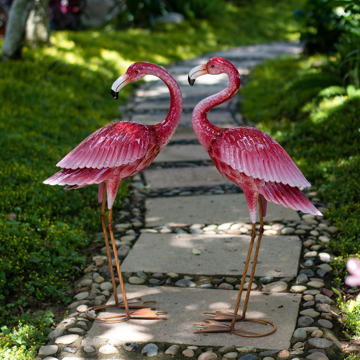 Kircust Flamingo Garden Sculpture & Statues, Metal Birds Yard Art Outdoor Statue, Large Pink