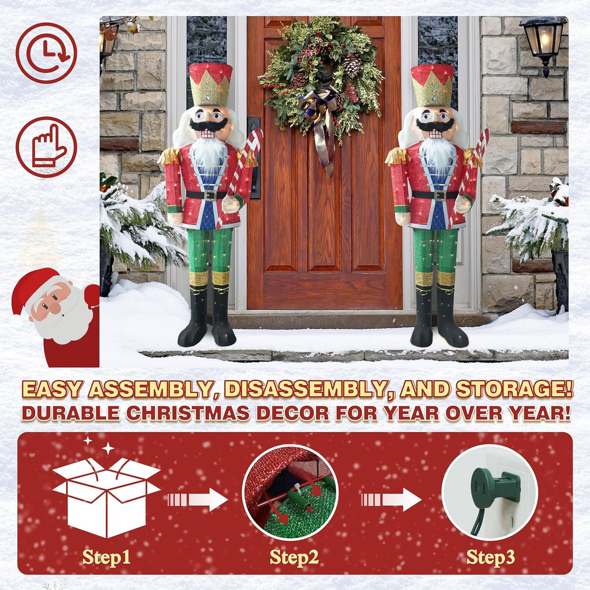 5FT Lighted Nutcracker with Candy Cane for Christmas Decoration, 3D Pre-Lit Iridescent Soldier Xmas