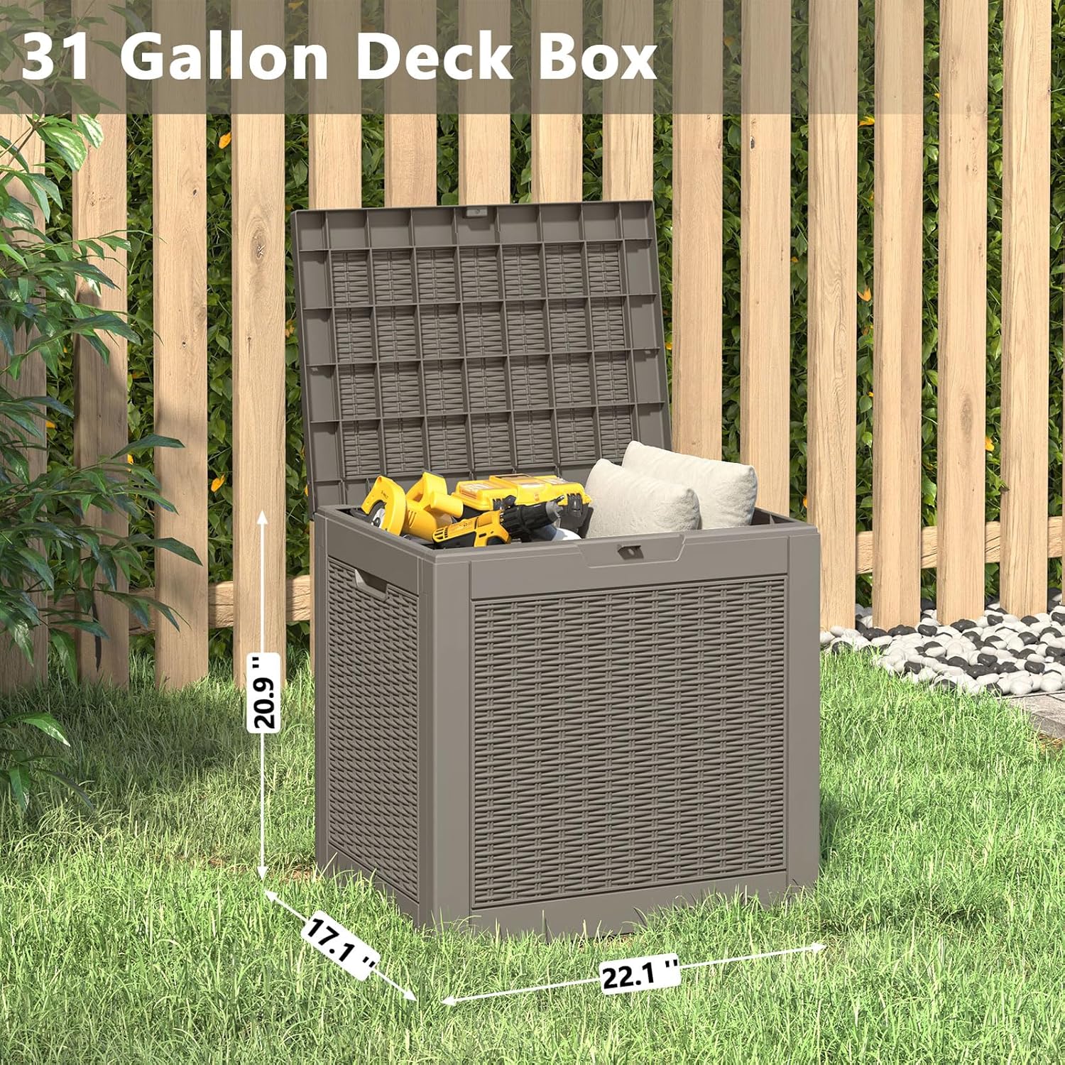 KAMABOKO 30 Gallon Outdoor Storage Box, Resin Deck Boxes Indoor and outdoor, Waterproof Storage Box