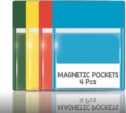 Magnetic Pocket 4 Pack – Self-Adhesive Magnetic Storage Pouch for Documents, Notes & Tools, Strong
