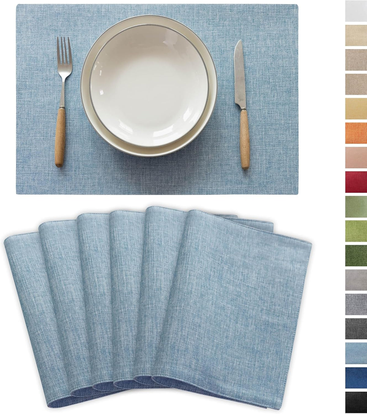 Demetex Blue Placemats Set of 6 Heat Resistant Farmhouse Burlap Placemats Washable Cloth Place Mat