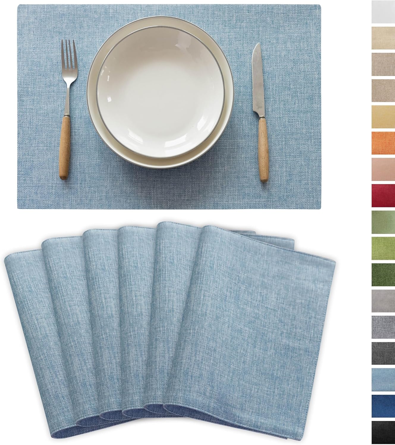 Demetex Blue Placemats Set of 6 Heat Resistant Farmhouse Burlap Placemats Washable Cloth Place Mat