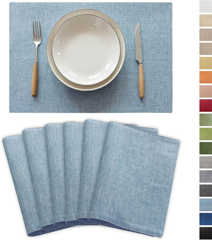 Demetex Blue Placemats Set of 6 Heat Resistant Farmhouse Burlap Placemats Washable Cloth Place Mat