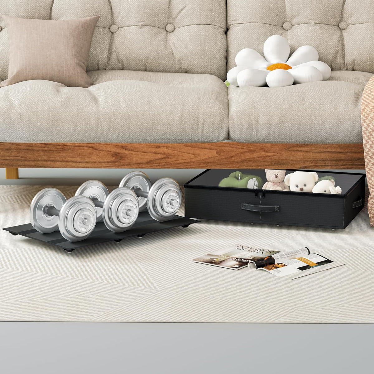 Underbed Storage With Wheels, No Assembly Required - 5.5 Inch Height Black Underbed Bins, Low