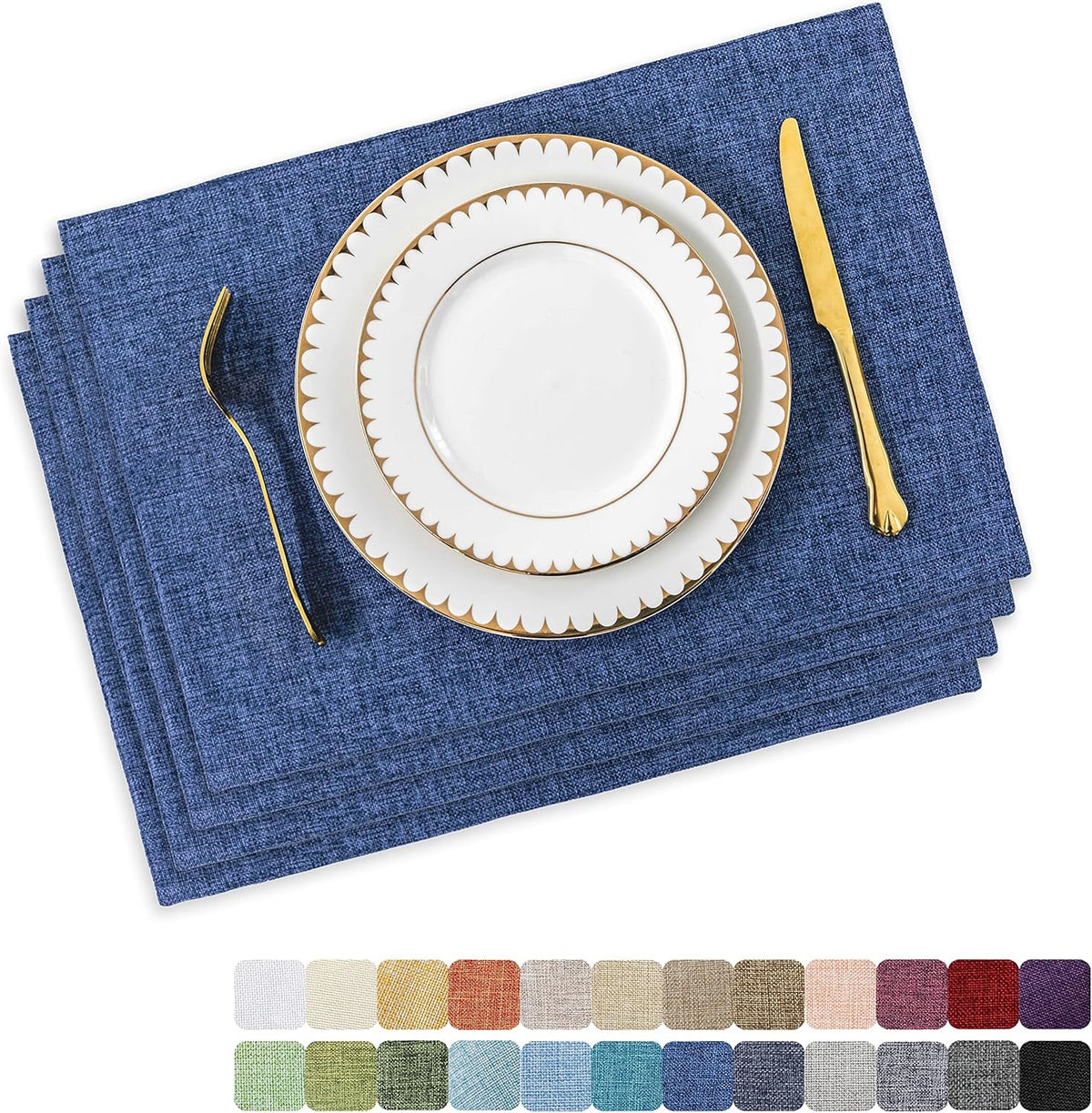 Home Brilliant Set of 4 Placemats Blue Placemats Heat Resistant Dining Table Place Mats Kitchen