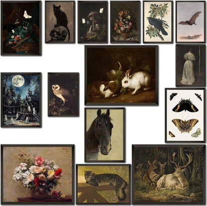 LANCHI95 15PCS Dark Cottagecore Decor, Dark Academia Decors, Cottage Core Whimsical Wall Art Goth