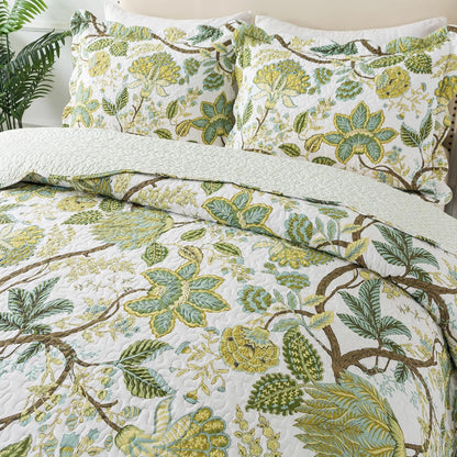 NEWLAKE Cotton Bedspread Quilt Sets - Reversible Patchwork Coverlet Set, Floral Vine Pattern, King