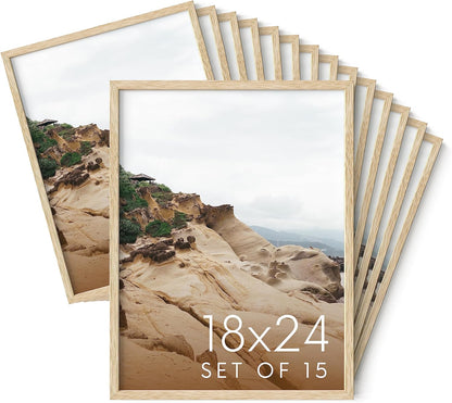 Haus and Hues 18x24 Natural Oak Wood Picture Frames Set of 15 - Premium Bulk Picture Frames 12x16