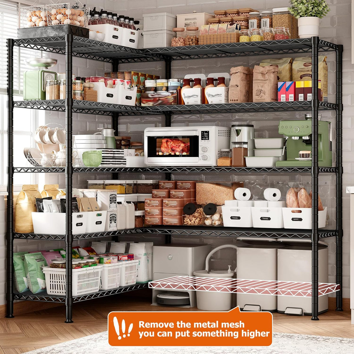 REIBII 1600LBS Storage Shelves Metal Shelving 5 Tier Wire Shelving Unit, 69.8" W Pantry Shelves