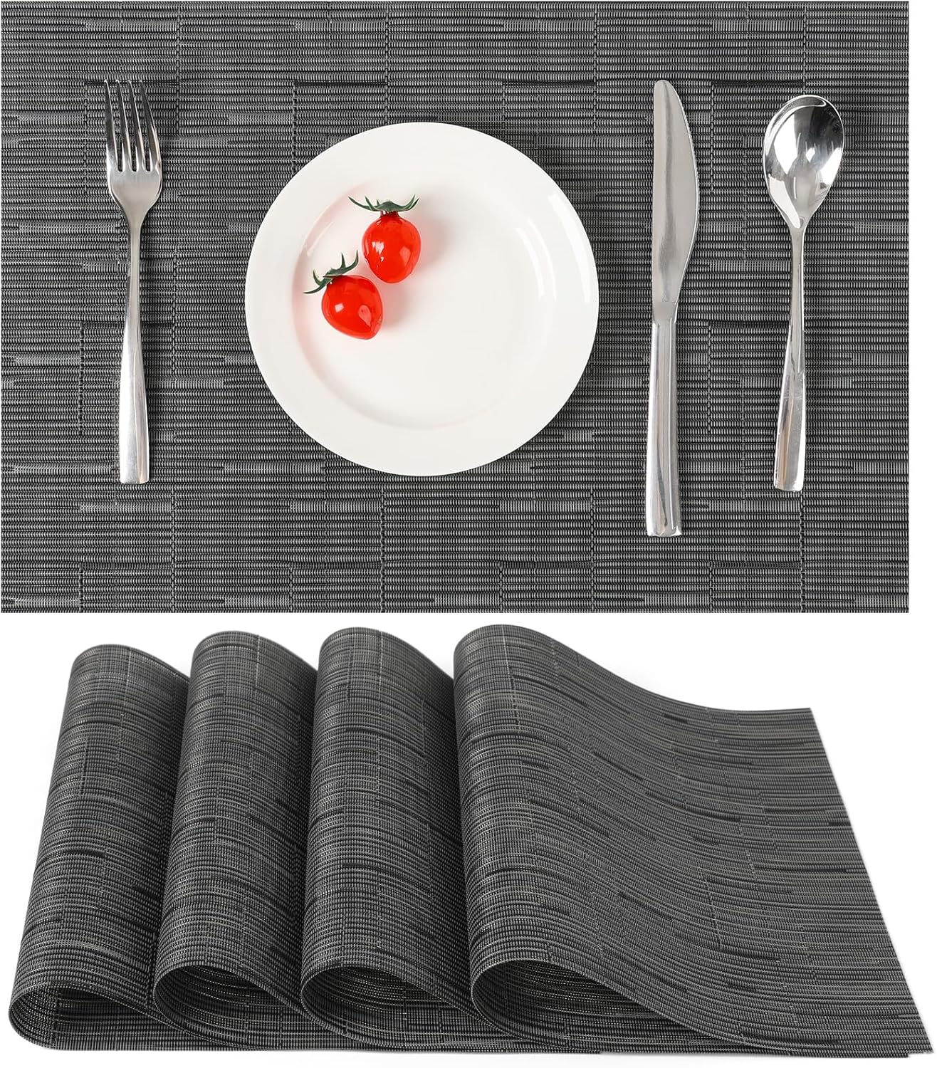 Myir JUN Placemats Set of 4, Vinyl Woven Placemats Place Mats Indoor Set of 4 Washable Table Mats