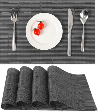 Myir JUN Placemats Set of 4, Vinyl Woven Placemats Place Mats Indoor Set of 4 Washable Table Mats