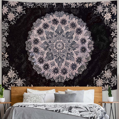 Fowocu Boho Floral Mandala Tapestry Wall Hanging Grey Bohemian Flower Medallion Tapestry Aesthetic