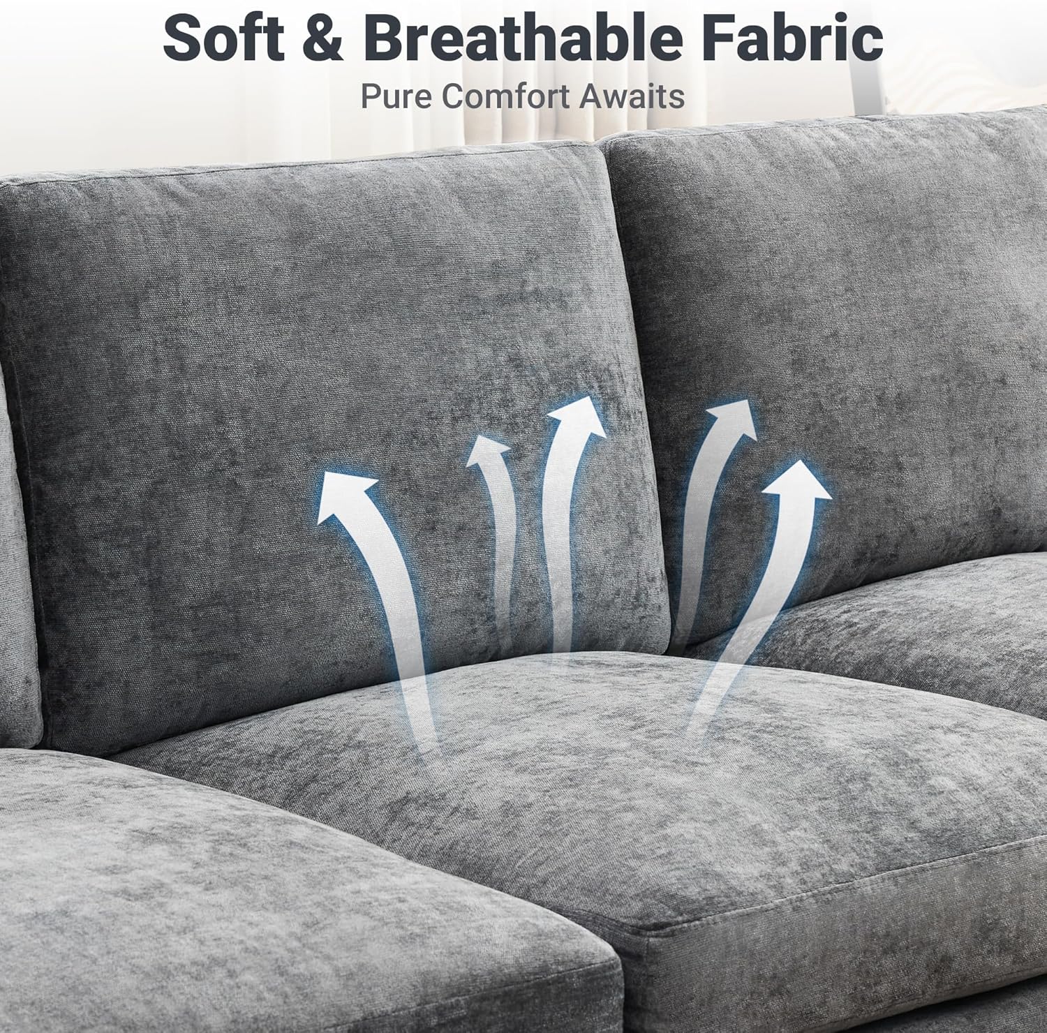 Tbfit L Shaped Couch 8 Seat, Sectional Sofa for Living Room,Chenille Cloud Couch with Ottoman, Grey