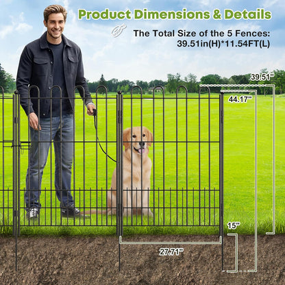 5 Panels Decorative Garden Fence with U-Shape and Latch Gate, 39.51in (H) X 11.54ft (L) Dog Fence