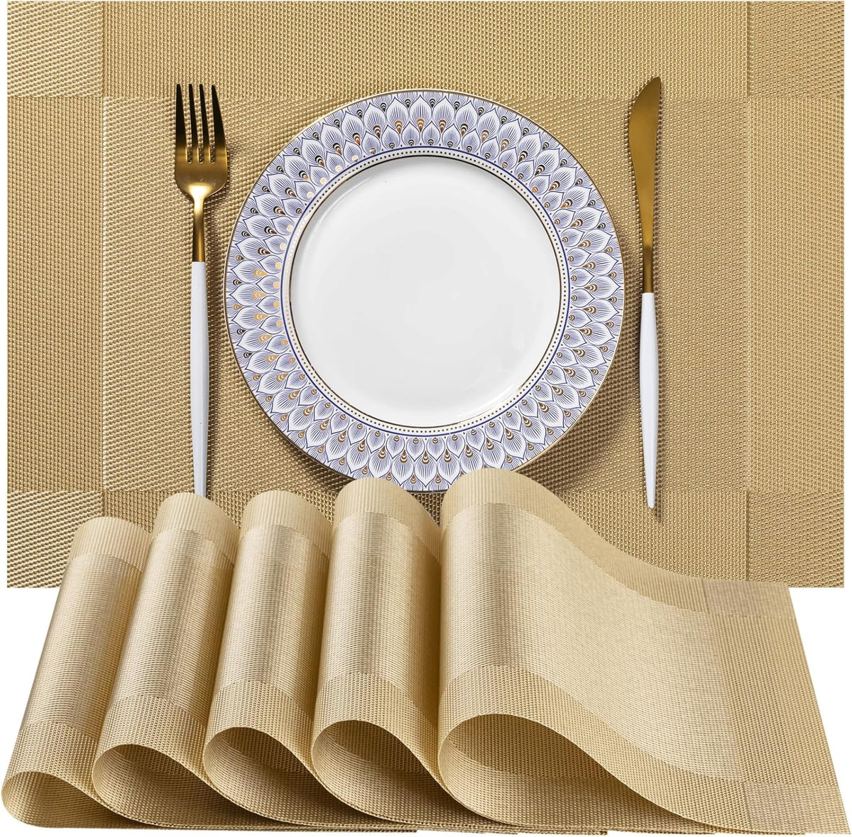 LEXMORE Placemats Set of 8 Vinyl/Plastic Woven Place Mats for Kitchen Table Indoor/Outdoor Washable