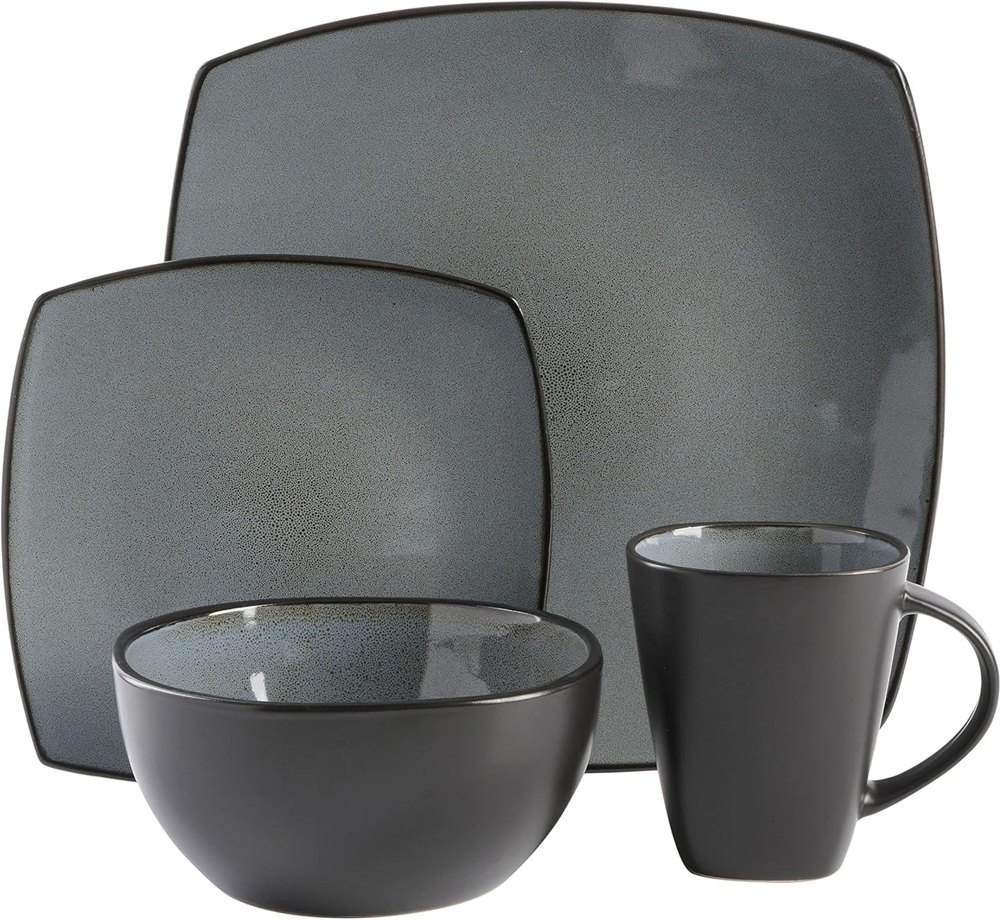 Gibson Elite Soho Lounge Square Reactive Glaze Stoneware Dinnerware Set, Service for 4 (16pc)