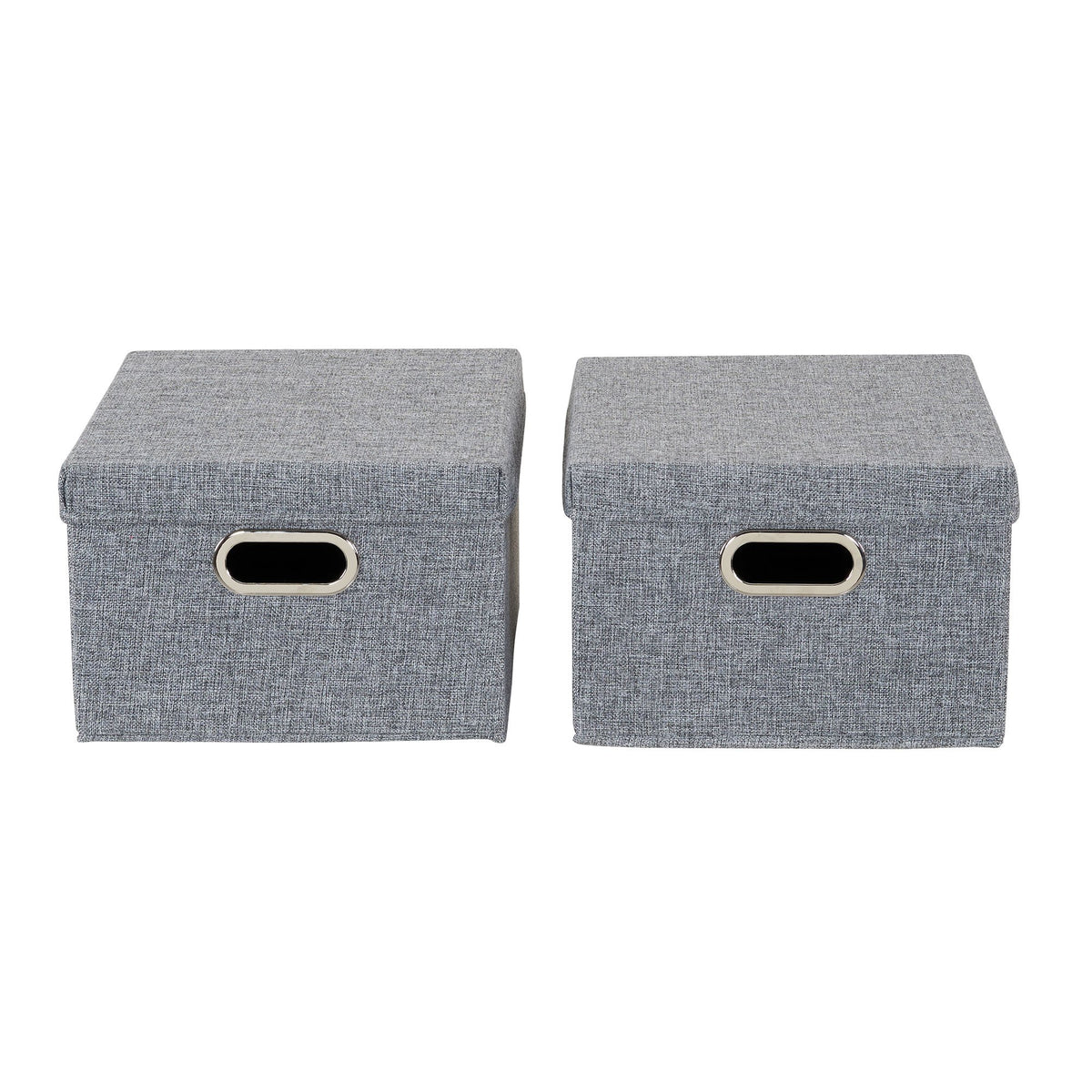 Household Essentials Storage Bin Set with Lids with Textured Linen Look Fabric, Chromed Grommet