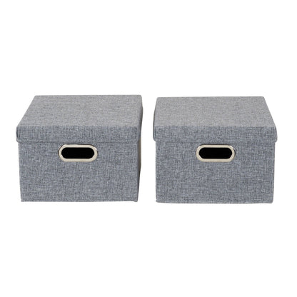 Household Essentials Storage Bin Set with Lids with Textured Linen Look Fabric, Chromed Grommet