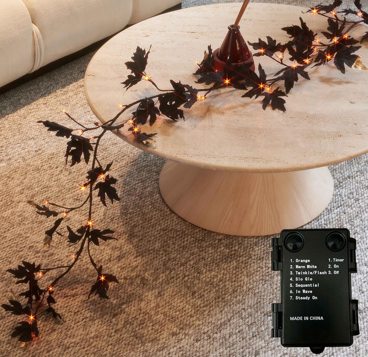 Birchlitland Halloween Black Maple Garland with Lights Timer 48 LED Orange and Warm White Fairy