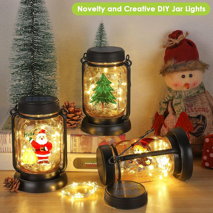 Mlambert 4 Pack Solar Hanging Lantern with Stakes, Outdoor Waterproof Solar Mason Jar Fairy String