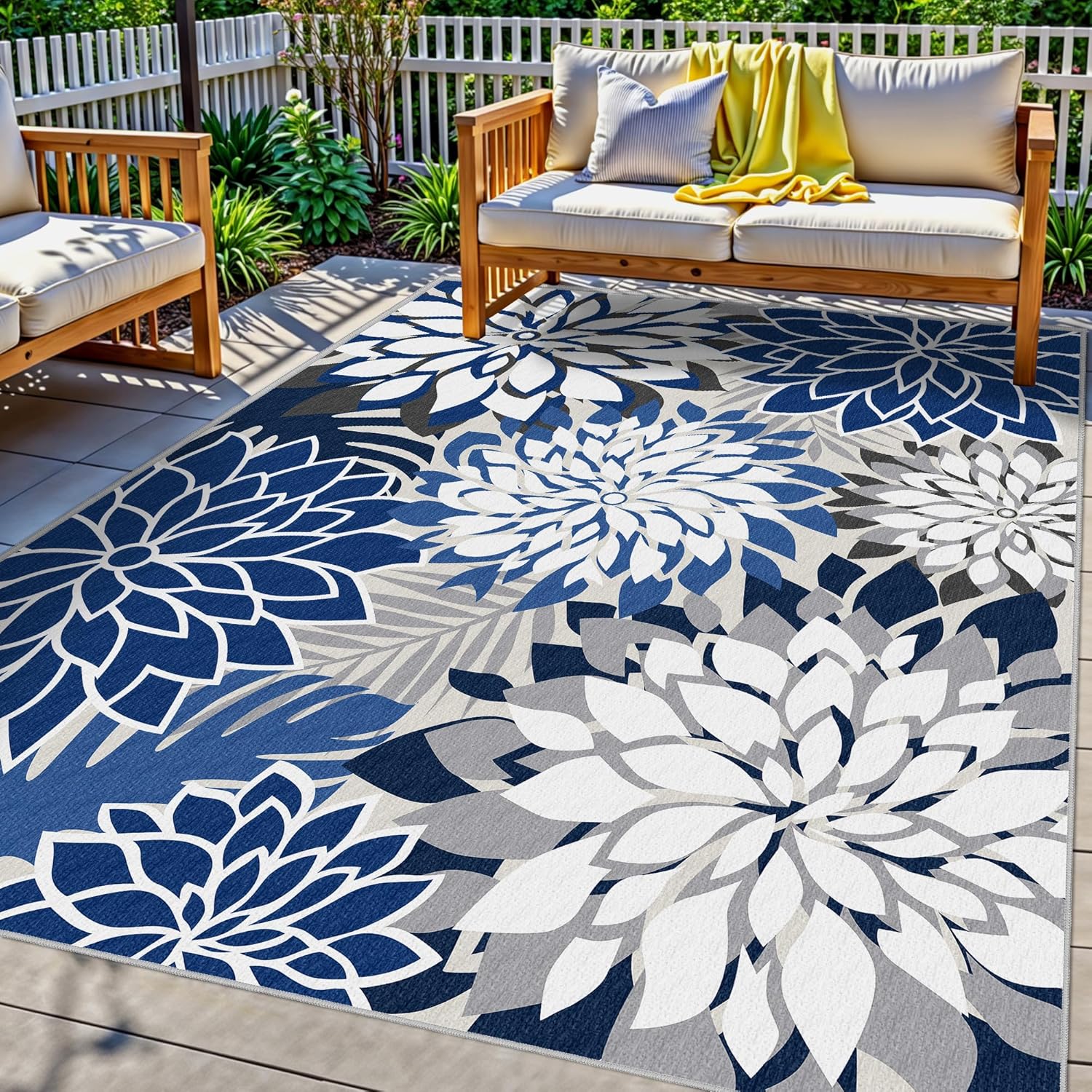 Indoor Outdoor Area Rug Washable Multicolored Patio Rug Tropical Botanical Modern Floral Indoor