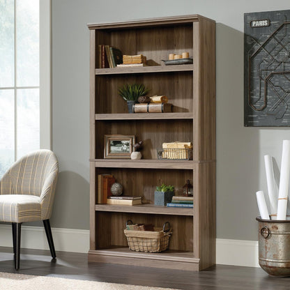 Sauder 5 Tier Book Shelf Wooden Bookcase Multipurpose Bookshelf for Home Office, Living Room, in